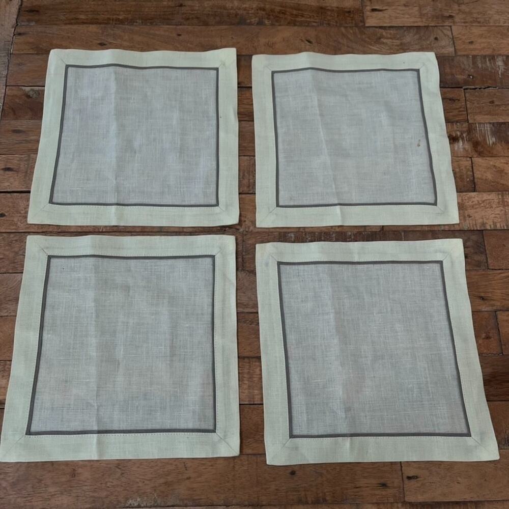 Linen Square Napkins Set of 4 9" x 9" Light Green Yellow Gray